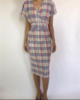 Linen Plaid Midi Dress