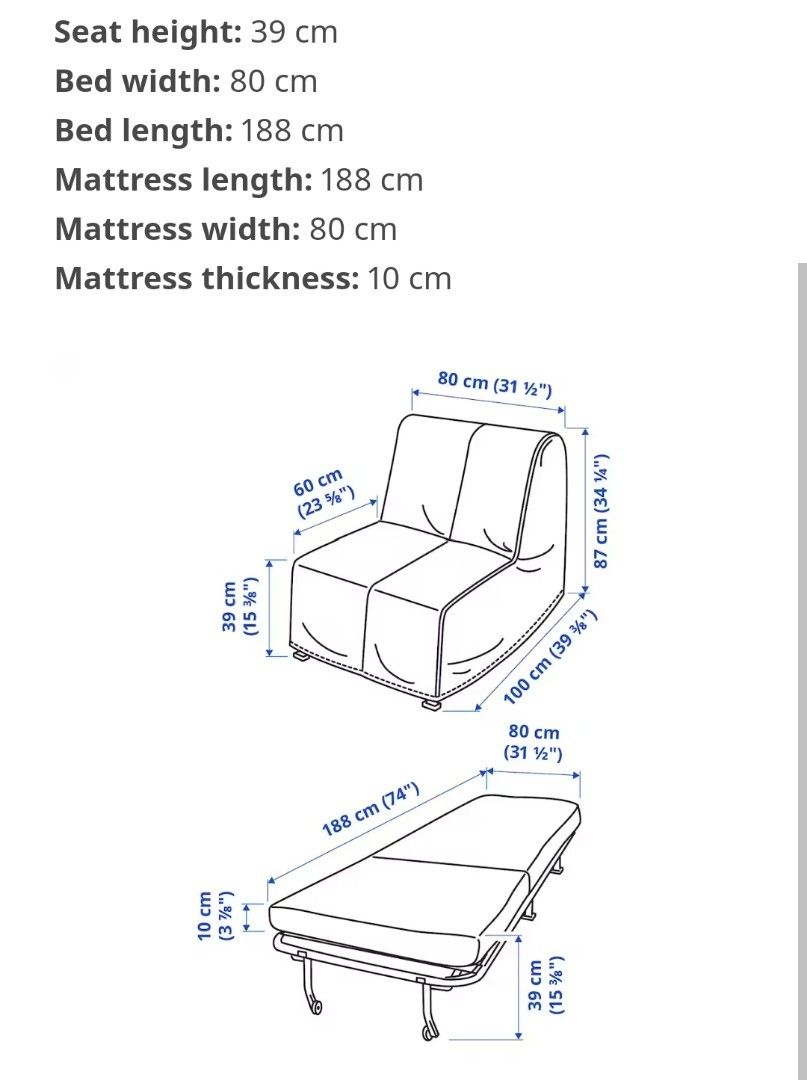 IKEA LYCKSELE chair sofa bed single, Furniture & Home Living, Furniture
