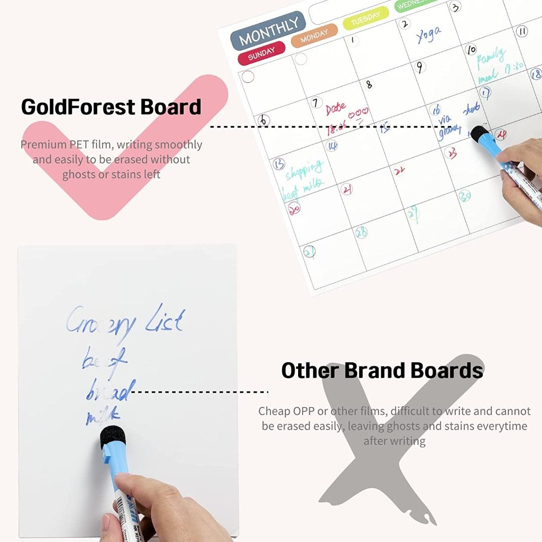 Cinch Magnetic Dry Erase Calendar and Whiteboard Bundle for Fridge 2 Boards  Included - 17x12 - 6 Fine Tip Markers and Large Eraser with Magnets-  Monthly Whiteboard Dry Erase Board 