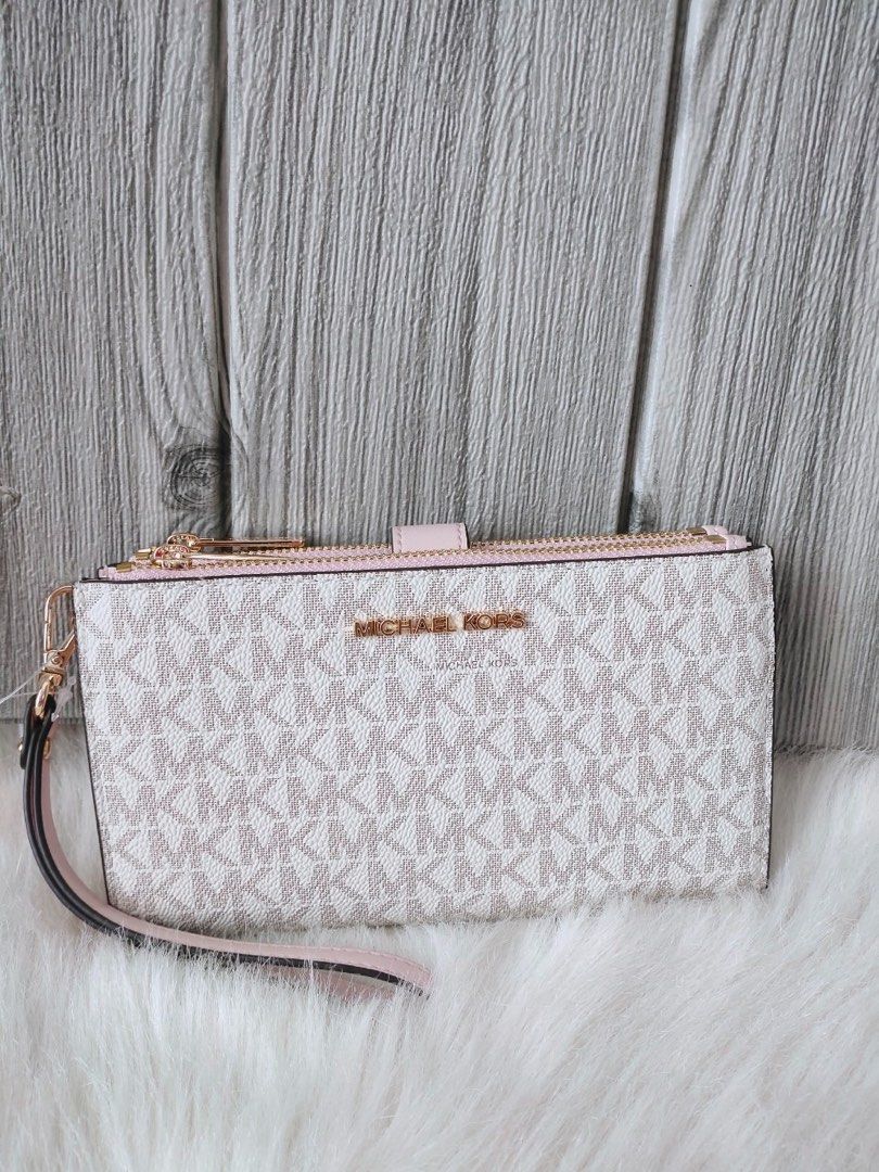 Michael kors MK Jet Set Travel double zip wristlet large sign powder blush  pink