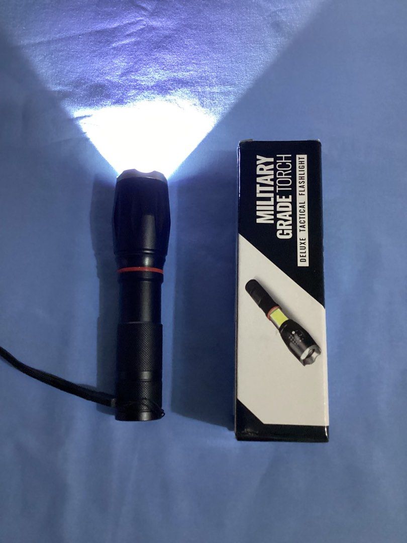 Military Grade Torch (Category: Hiking & Camping) located in Davao. Submitted by ferdipt (Listing ID 1214749053, Image 3). Description: Deluxe Tactical Flashlight Super Bright 5 Preset Modes Waterproof Batteries not included .