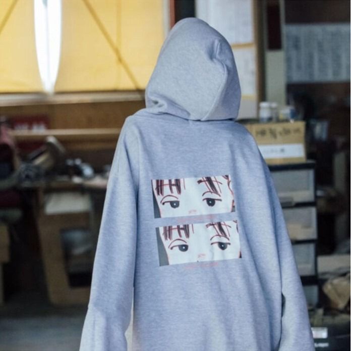 OVERPRINT EYES back pile Hoodie (ask heather gray) Over Print, 男