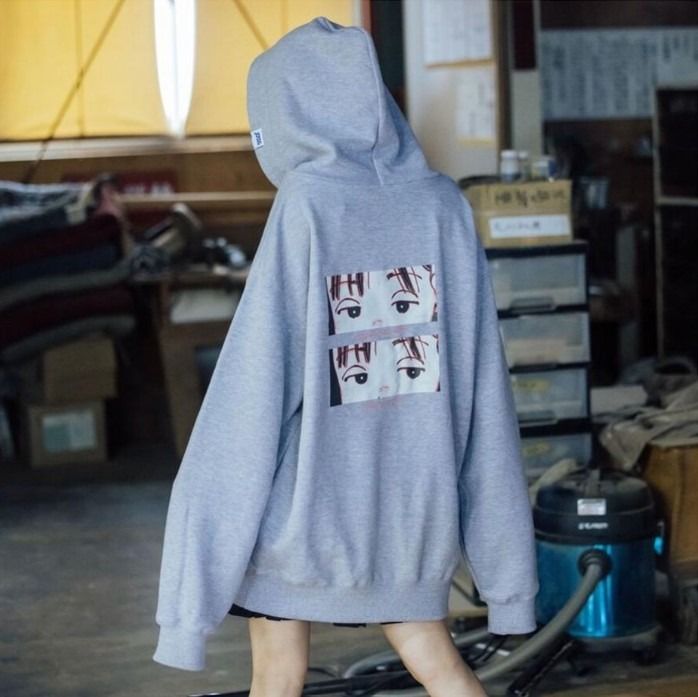 OVERPRINT EYES back pile Hoodie (ask heather gray) Over Print, 男