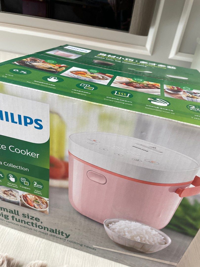 Philips mini rice cooker 0.7L pink HD3070, TV & Home Appliances