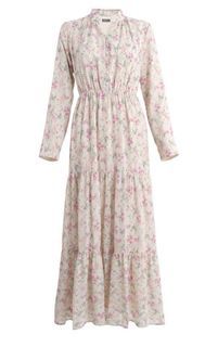 Poplook Lakita Gathered Tier Maxi Dress in Cream Floral