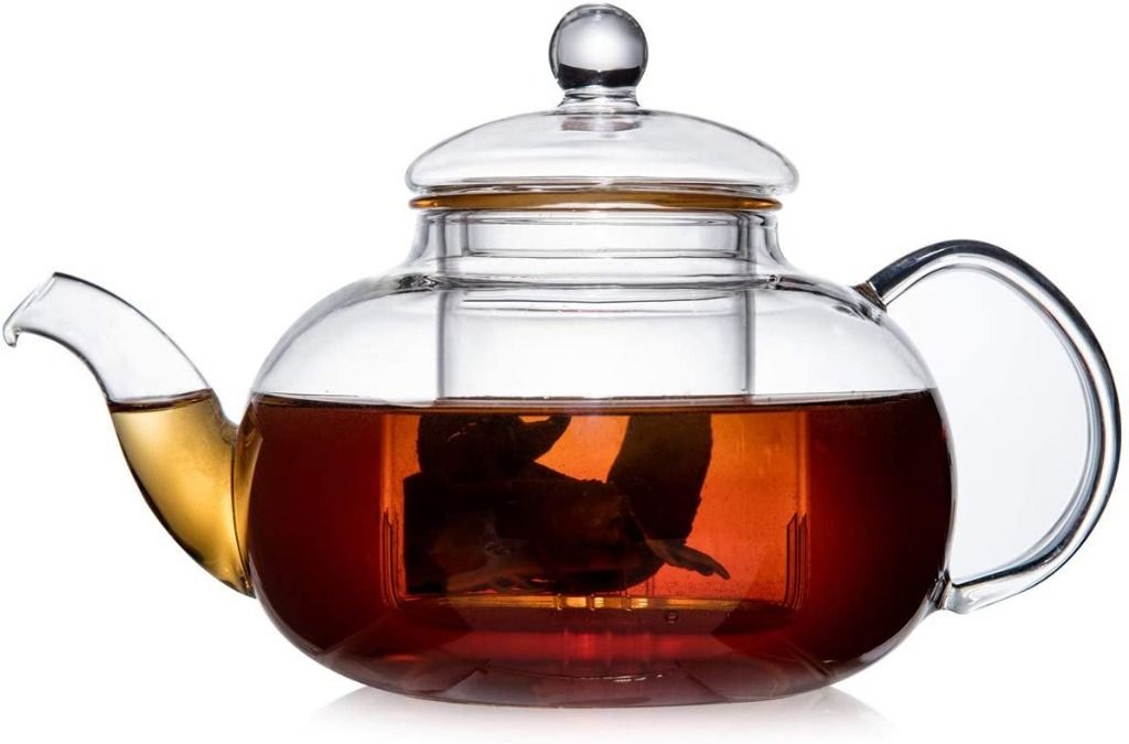 CnGlass 1000ML/33.8OZ Glass Teapot Stovetop Safe ,Clear Teapot with  Removable Infuser ,Loose Leaf and Blooming Tea Maker