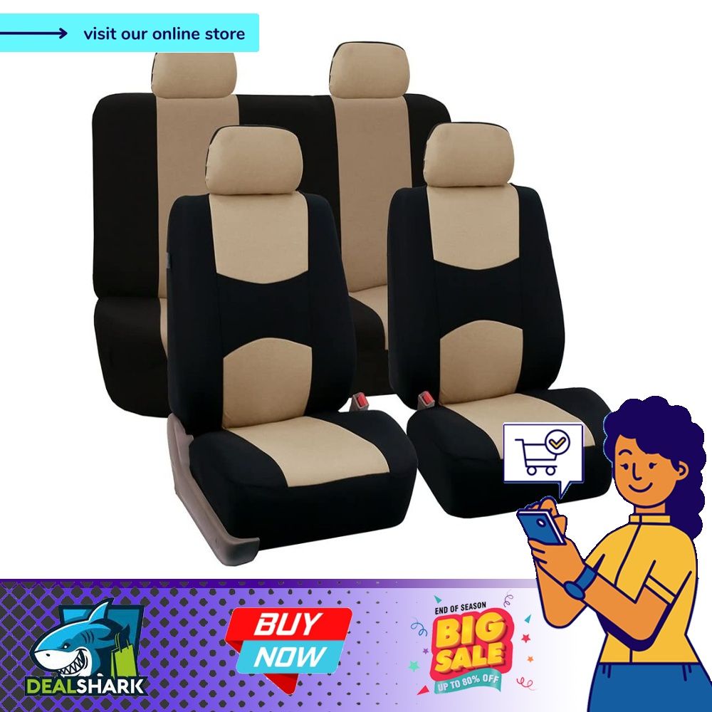 readystock) FH Group FB050BEIGE114 Universal Fit Full Set Flat Cloth Fabric  Beige Automotive Seat Covers fits most Cars, SUVs, Trucks, and Vans, Audio,  Portable Audio Accessories on Carousell