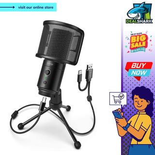 FIFINE Ampligame USB Microphone for Gaming Streaming with Pop Filter Shock  Mount&Gain Control,Condenser Mic for PC/MAC -A6V