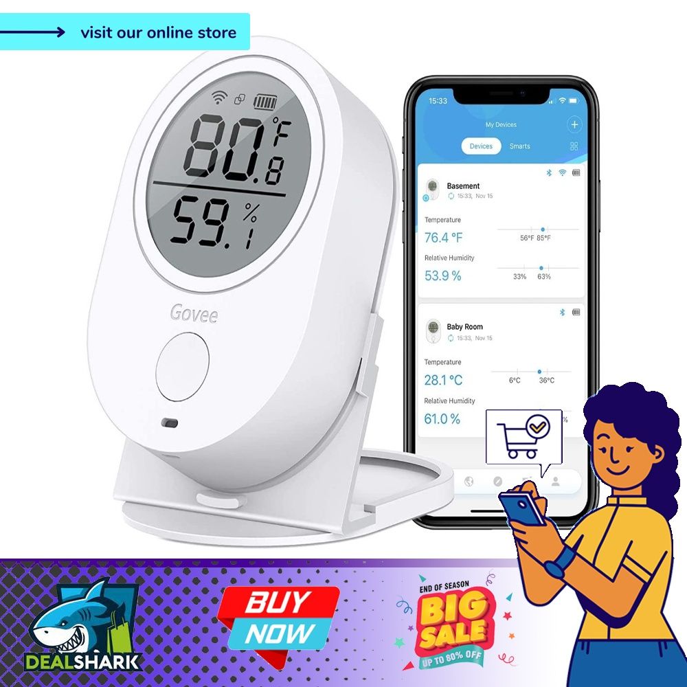 Govee Temperature Humidity Monitor 2-Pack, Indoor Room Thermometer  Hygrometer with App Alert, Mini Bluetooth Digital Thermometer Humidity  Sensor with