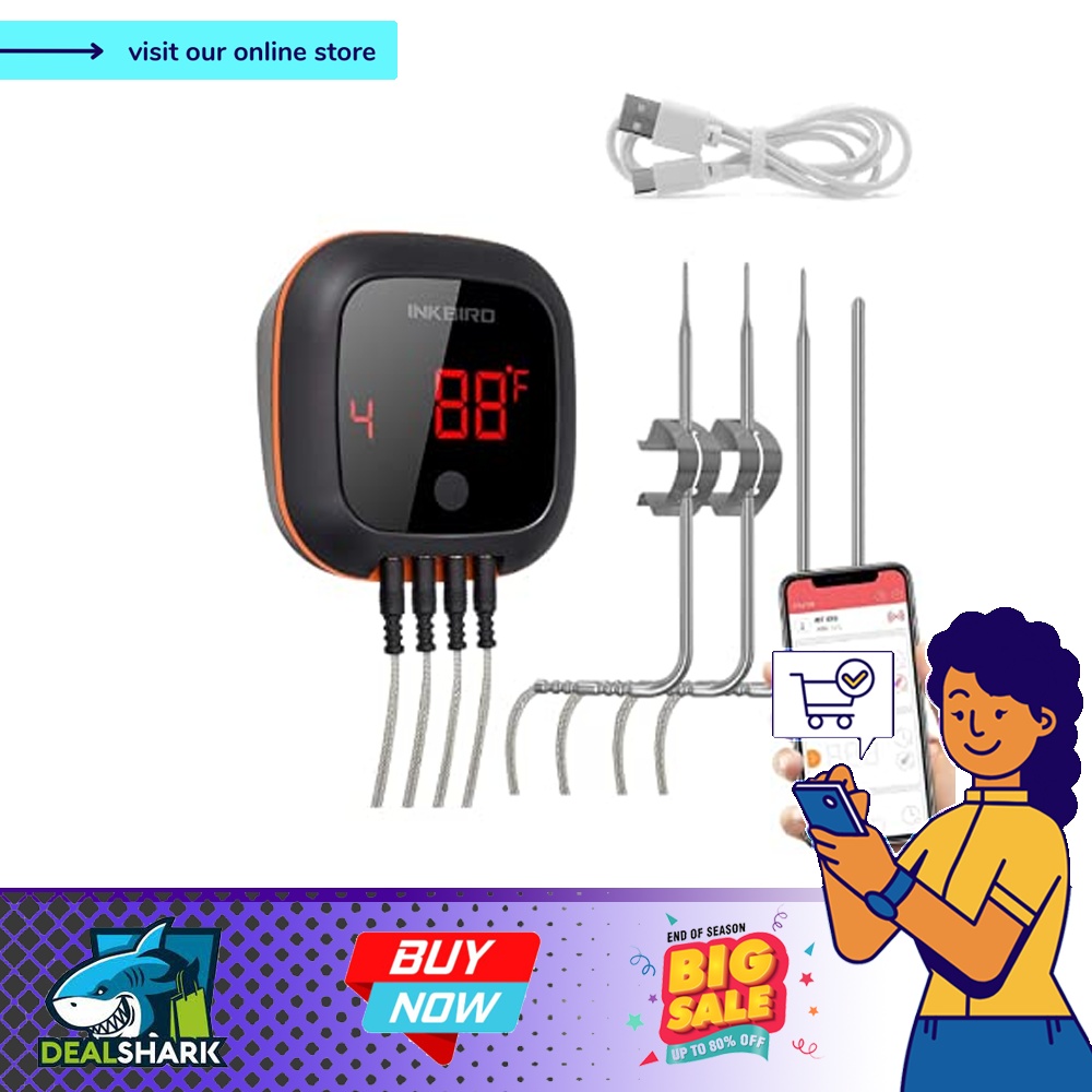 Grill BBQ Bluetooth Meat Thermometer with 4 Colored Probes, Inkbird Digital  Wireless Grill Thermometer, Timer, Alarm,150ft Kitchen Food Cooking Meat