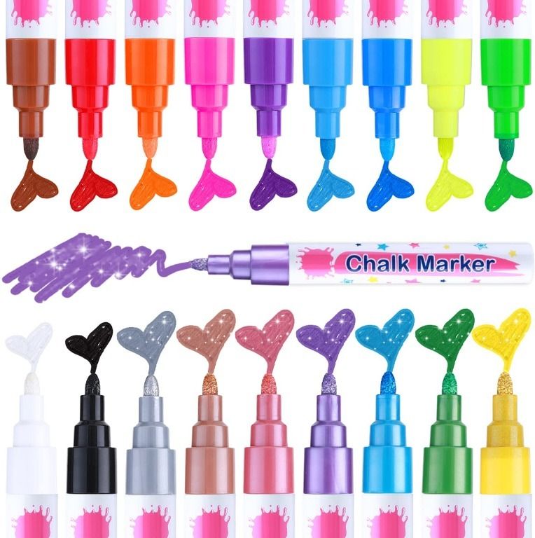 Basics Bullet/Chisel Reversible Tip Chalk Markers, Bold Point, 8 Pack, Bright Colors