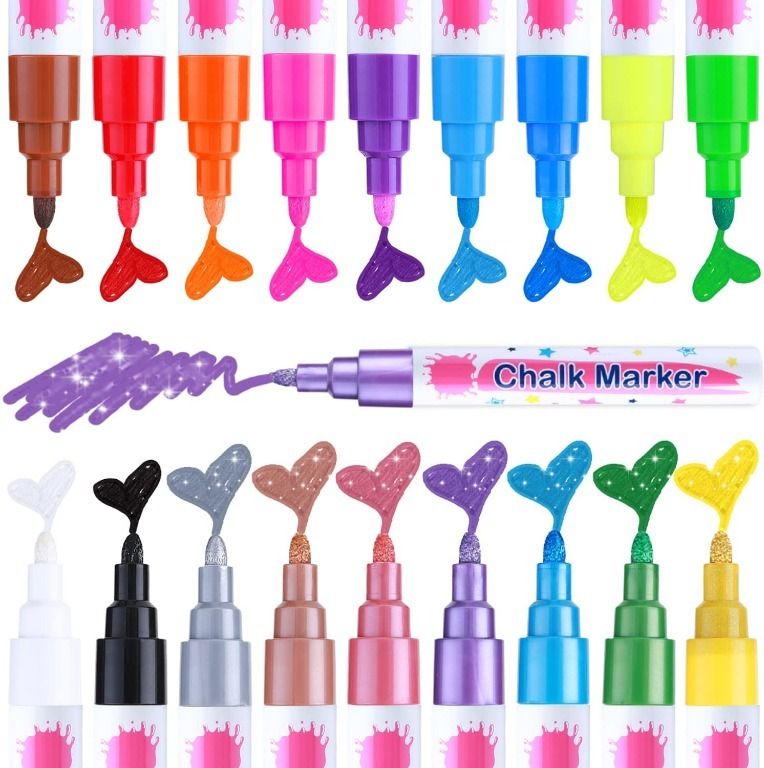 Silver and gold metallic liquid chalk marker pens, erasable, 5.5mm