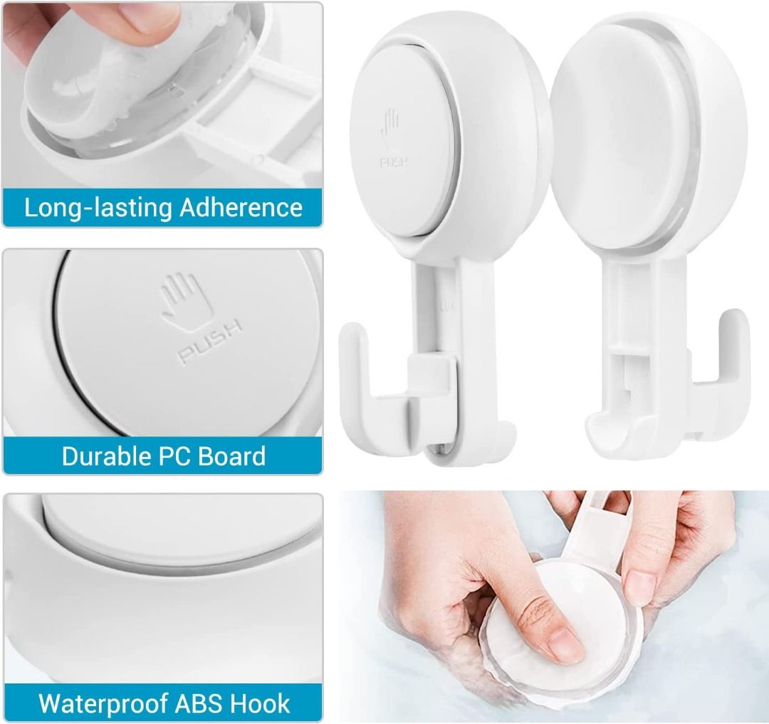 readystock LUXEAR Suction Hooks Powerful Vacuum Suction Cup Hooks No Drilling No Damage The Wall Shower Hooks for Towel Robe Loofah in Bathroom Kitchen Hanger Hooks for Spoons Reusable Removable 4 Pa...