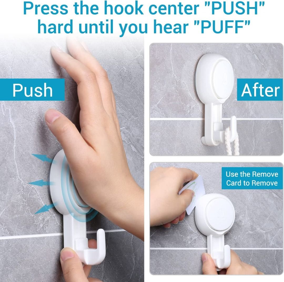 readystock) LUXEAR Suction Hooks Powerful Vacuum Suction Cup Hooks- No  Drilling No Damage The Wall Shower Hooks for Towel, Robe, Loofah in Bathroom  Kitchen Hanger Hooks for Spoons Reusable Removable (4 Pack)