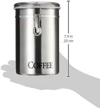 Oggi 62 oz Clamp Coffee Canister with Tinted Lid, Stainless Steel