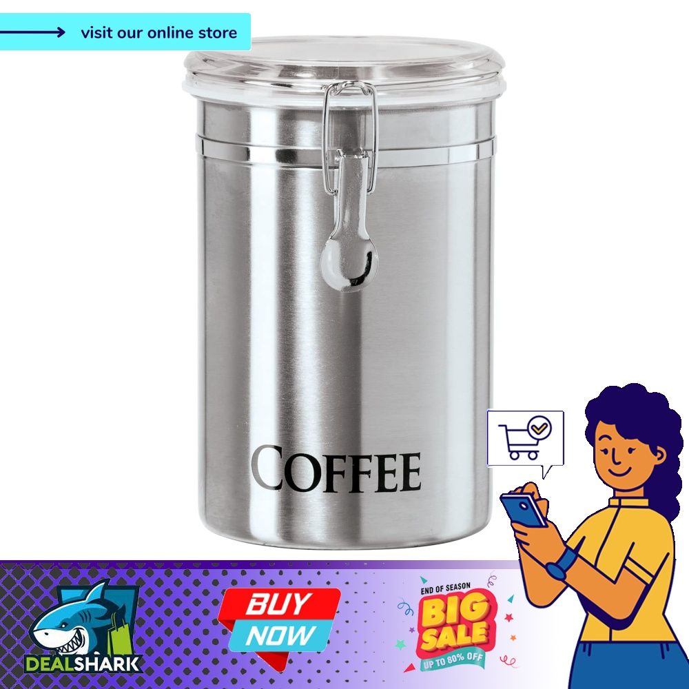 Oggi 62 oz Clamp Coffee Canister with Tinted Lid, Stainless Steel