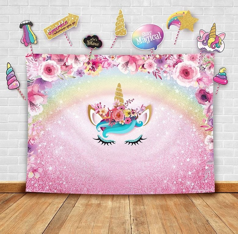 readystock) Sparkly Floral Unicorn Theme Photography Backdrop and Studio  Props DIY Kit. Great as Photo Booth Background Rainbow Birthday Party  Supplies and Pink Princess Baby Shower Decorations, Hobbies & Toys,  Stationery &