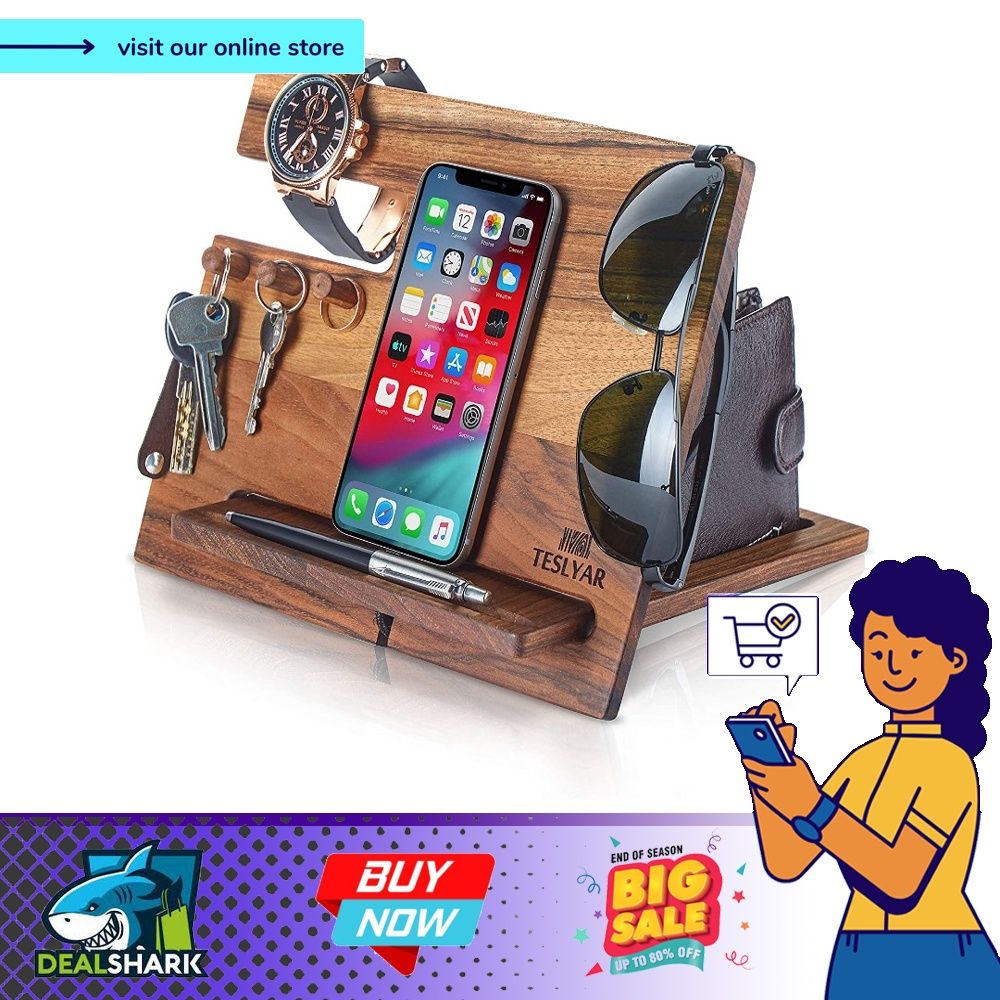 readystock) TESLYAR Natural Walnut Wood Phone Docking Station