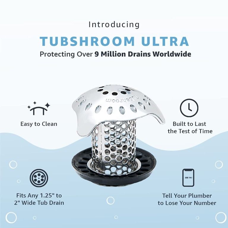 TubShroom Chrome Edition Revolutionary Tub Drain Protector Hair Catcher,  Strainer, Snare, 2 Pack 
