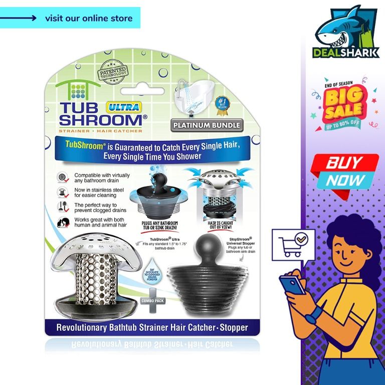 TubShroom Ultra Revolutionary Bath Tub Drain Protector Hair Catcher,  Stainless Single Pack