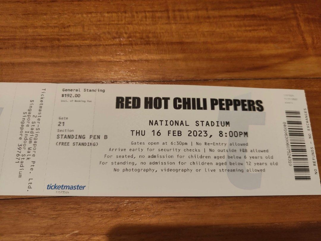 Red Hot Chili Peppers 1 1ticket general standing, Tickets & Vouchers, Event Tickets on Carousell