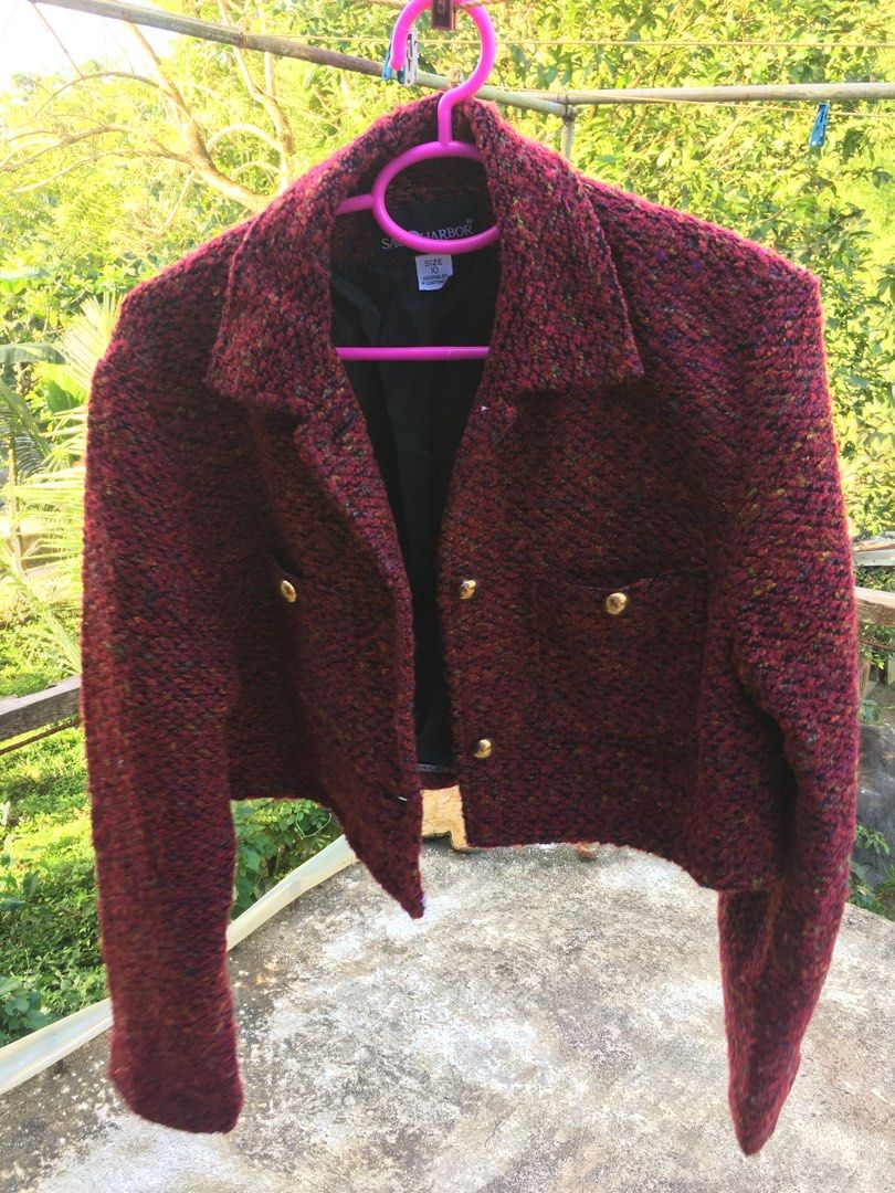 Red tweed blazer, Women's Fashion, Coats, Jackets and Outerwear on Carousell