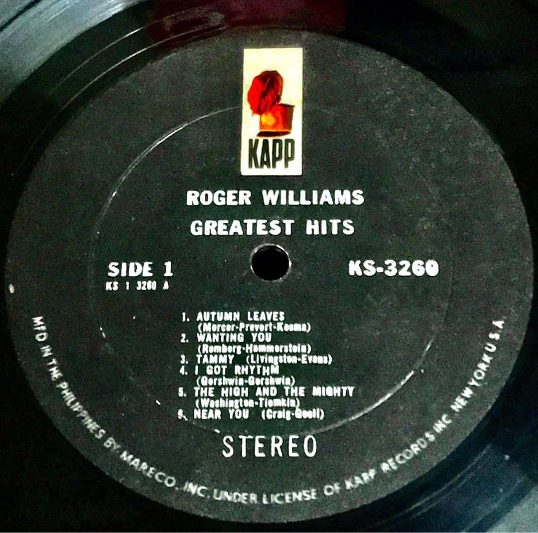ROGER WILLIAMS - GREATEST HITS LP PIANO INSULATOR on Carousell