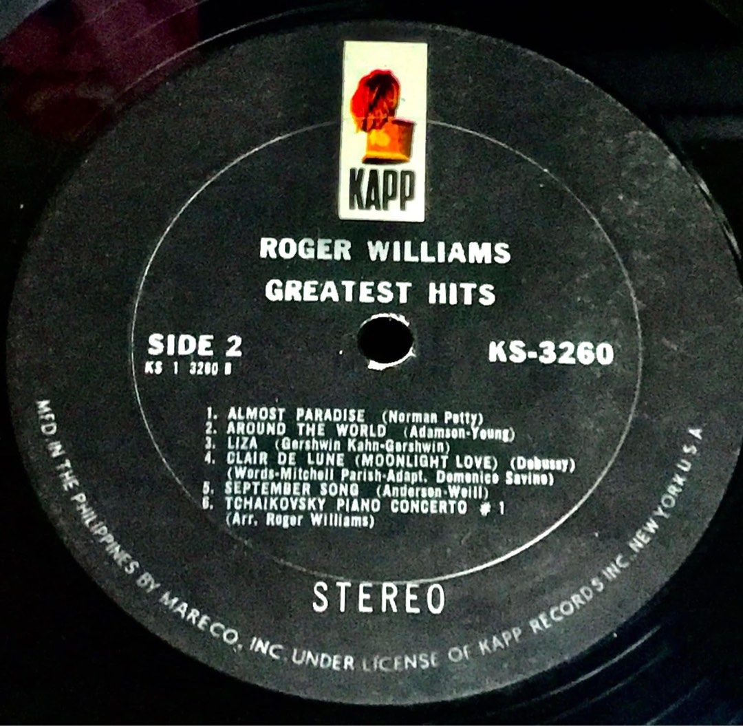 ROGER WILLIAMS - GREATEST HITS LP PIANO INSULATOR on Carousell