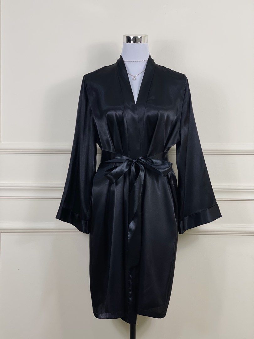 Satin Ambrielle black robe, Women's Fashion, New Undergarments & Loungewear  on Carousell