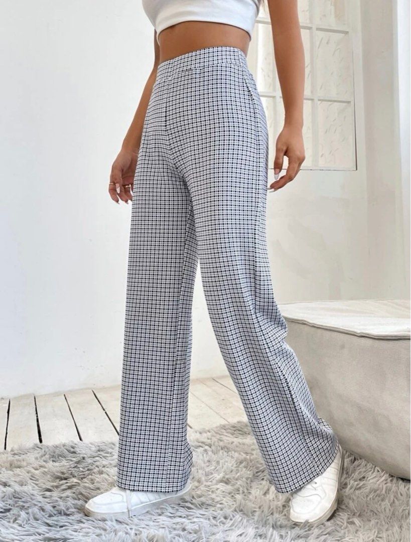 SHEIN EZwear Women's Plaid Straight-leg Suit Trousers | SHEIN USA