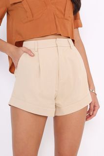 Supergurl Charlie Curved Hem Shorts in Beige