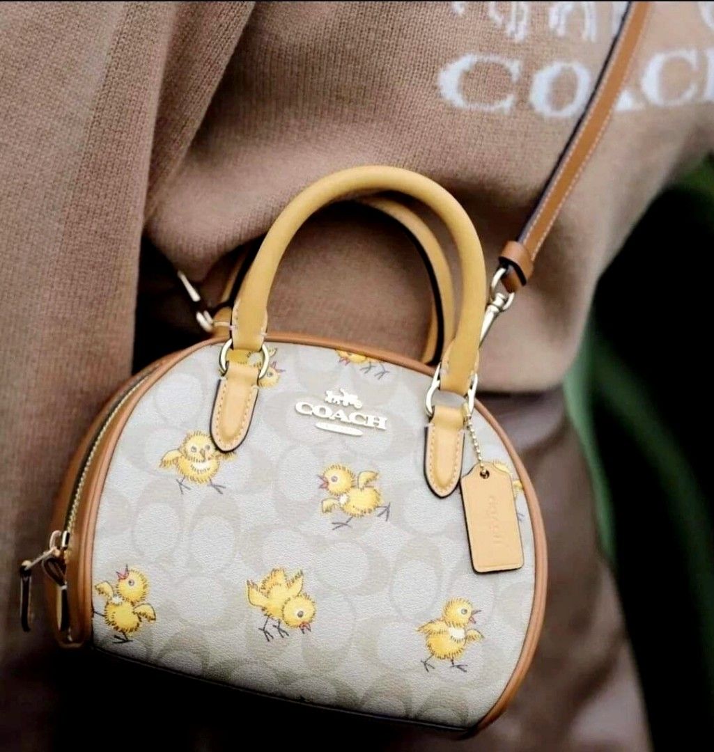 Coach Sydney Satchel In Signature Canvas With Tossed Chick Print 