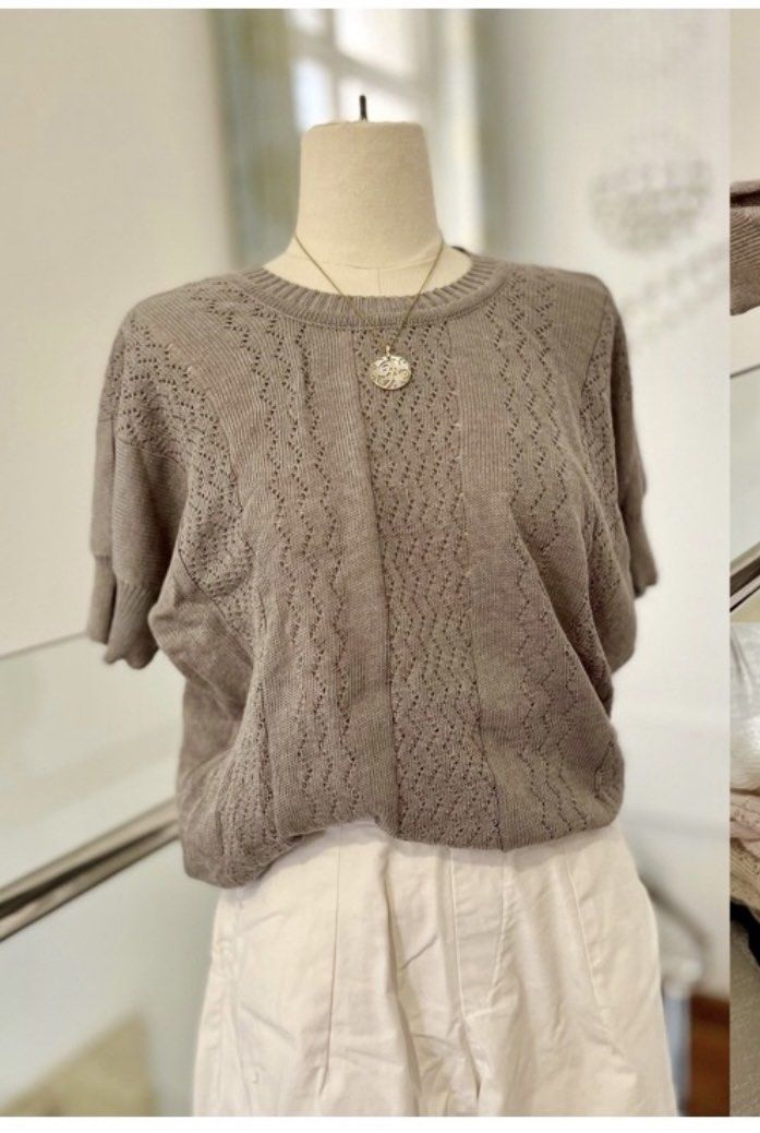Taupe crochet blouse (Category: Blouses) located in Pasay City. Submitted by j9declutter (Listing ID 1214845688, Image 1). Description: Fits large to XL frames.