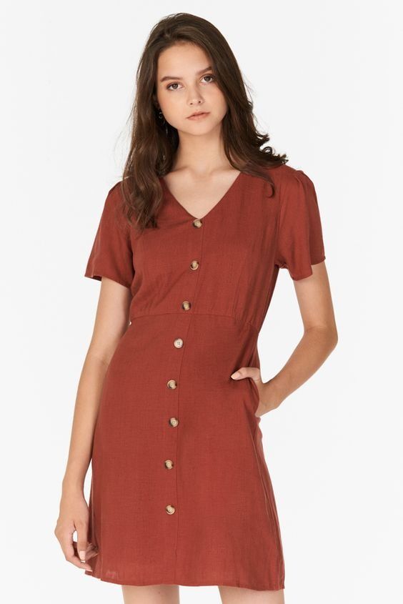 TCL Marella Linen Dress in Brick Red S Women s Fashion Dresses