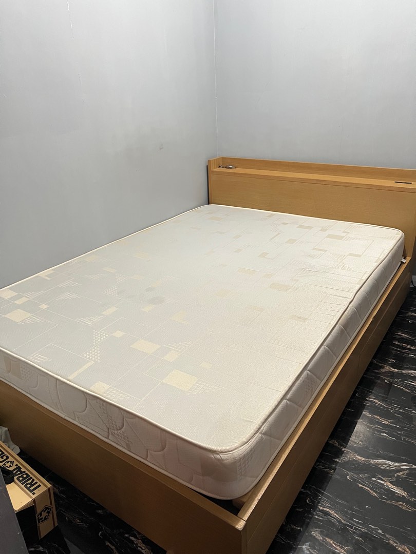 Wooden bed frame with drawers Mattress included Full double 54inches width, Furniture & Home