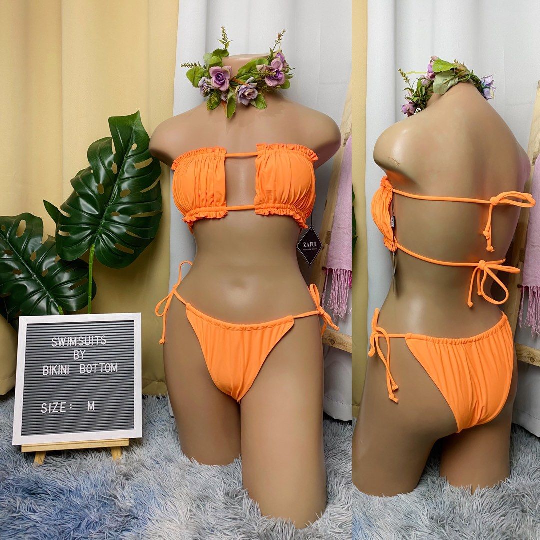 ZAFUL ORANGE TWO PIECE SWIMSUIT Women s Fashion Swimwear Bikinis Swimsuits on Carousell