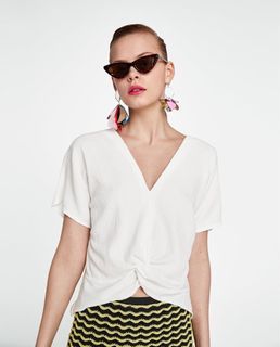 Zara Knotted Textured Weave Top White