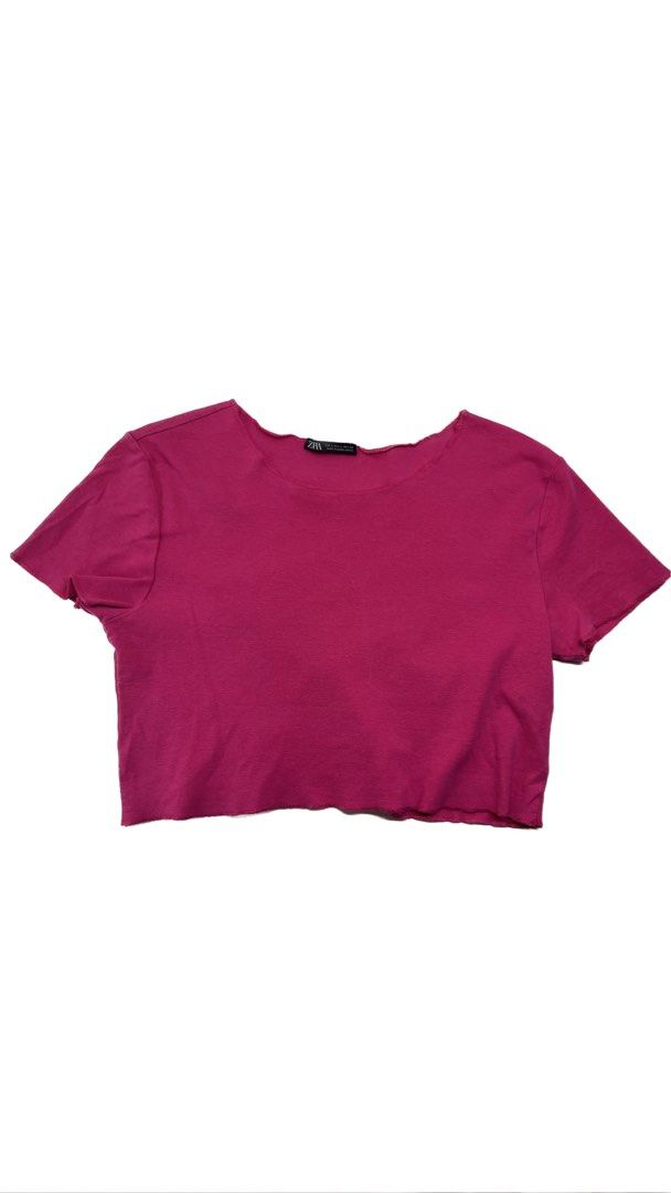 zara pink crop top, Women's Fashion, Tops, Shirts on Carousell