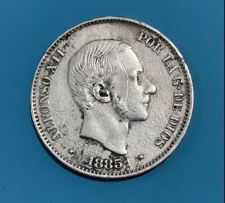 1885 Alfonso XII 50 Cents de Peso Spanish-Phil old silver coin