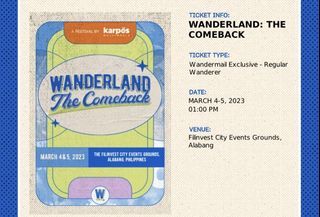 1 Wanderland 2-Day Pass Ticket (NO SERVICE FEE)