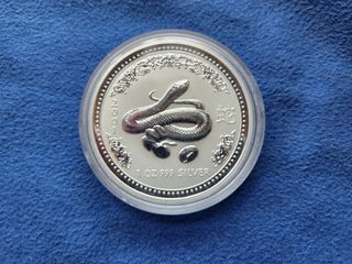 2001 Perth Mint Lunar Snake 1 Oz Silver Coin