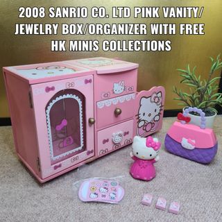 2008 SANRIO CO. LTD PINK VANITY/JEWELRY BOX/ORGANIZER WITH FREE HK MINIS COLLECTIONS