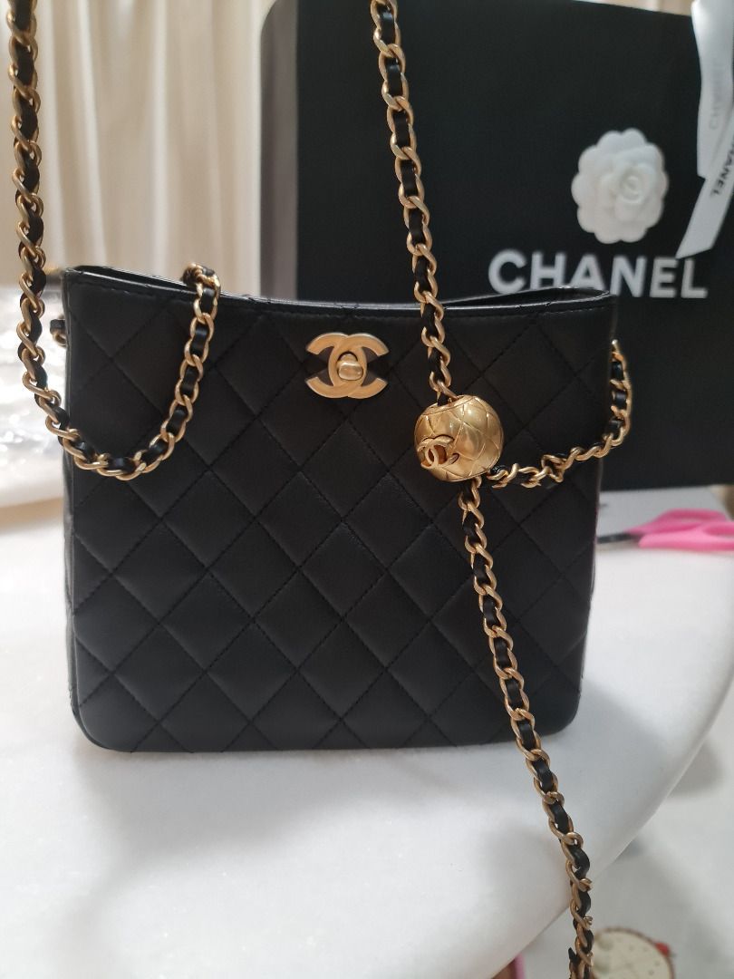 Chanel Hobo Bag Shoulder / Crossbody Ball Pearl Crush 23C Pearl Crush Hobo  SMALL BLACK LAMBSKIN