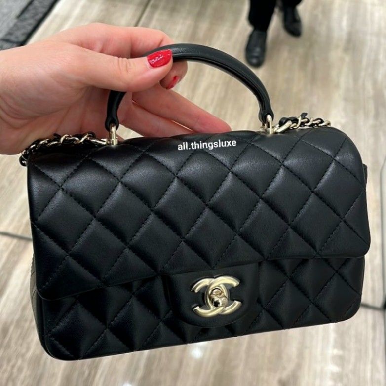 23P Chanel Mini Rectangular Top Handle Black LGHW, Luxury, Bags ...