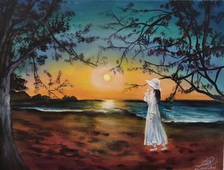 黃力宣原著油畫（悠野芳蹤系列）哥斯大黎加夕照海灘