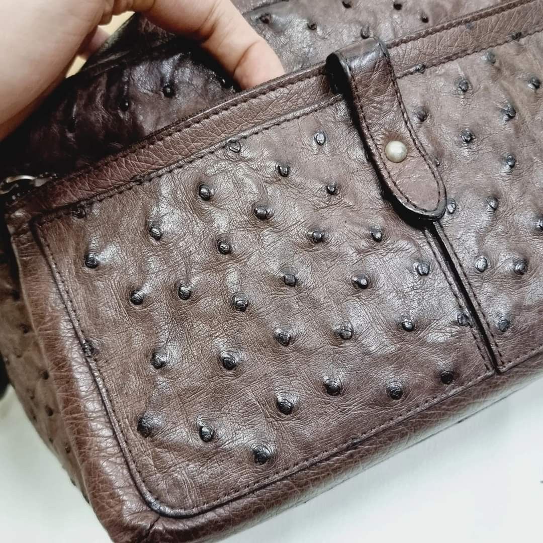 Vintage japan-made wata-ichi ostrich kelly style satchel leather