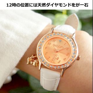 情人節禮物 Snoopy 天然鑽併Swarovski 閃石手錶（預訂可加刻英文名）🇯🇵日本直送🇯🇵✈現貨白色