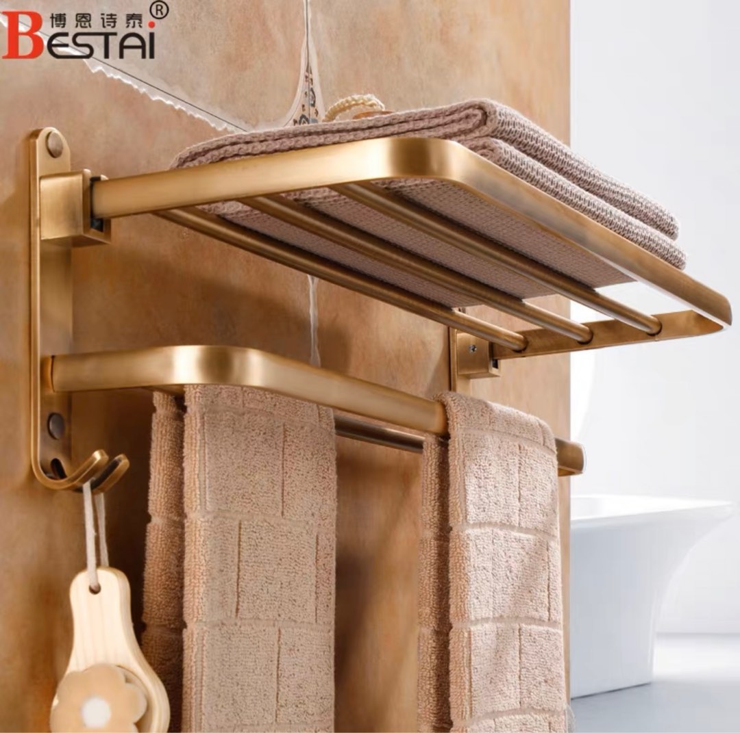 Antique Gold Folding Towel Rack, Furniture & Home Living, Bathroom