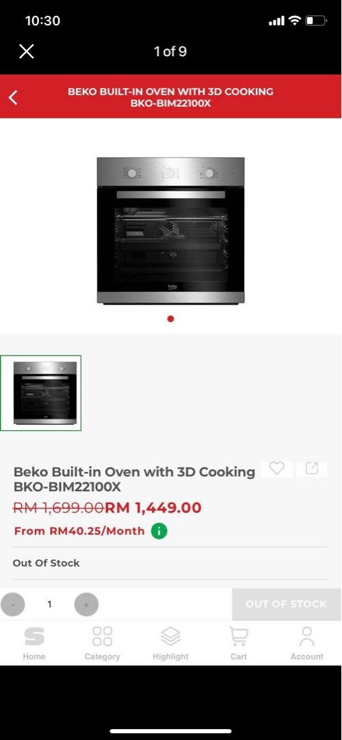 BEKO build in oven 3D cooking, TV & Home Appliances, Kitchen Appliances