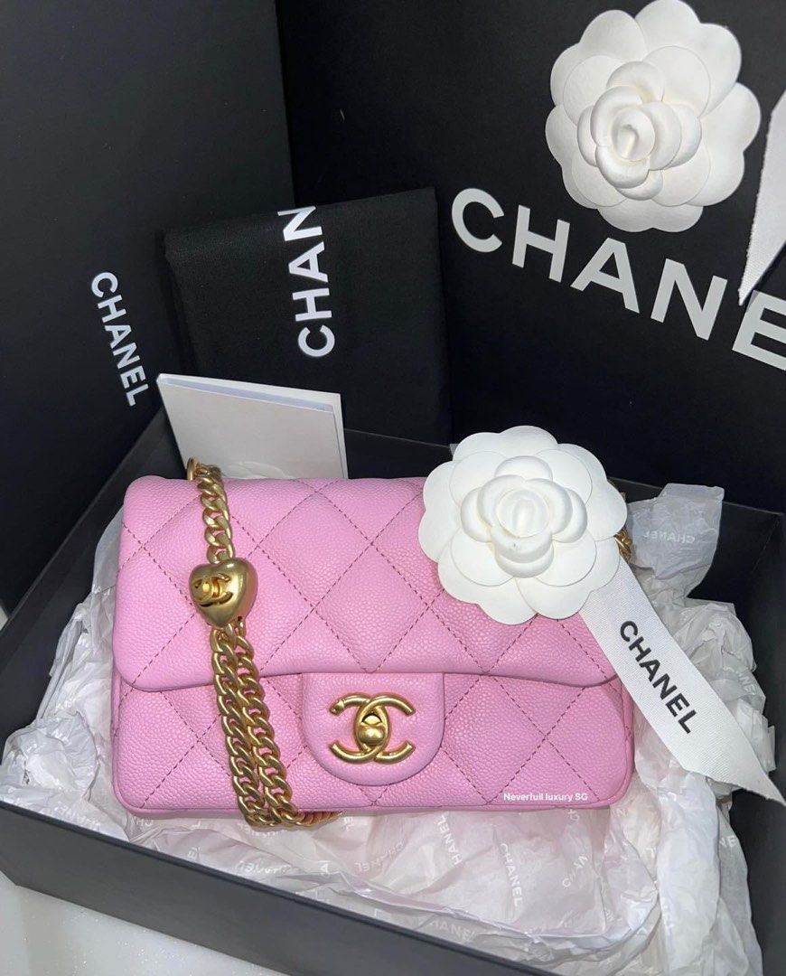 ❣️BNIB❣️Chanel 23P Mini Flap Pink Caviar Ghw Adjustable Heart, Luxury, Bags  & Wallets on Carousell